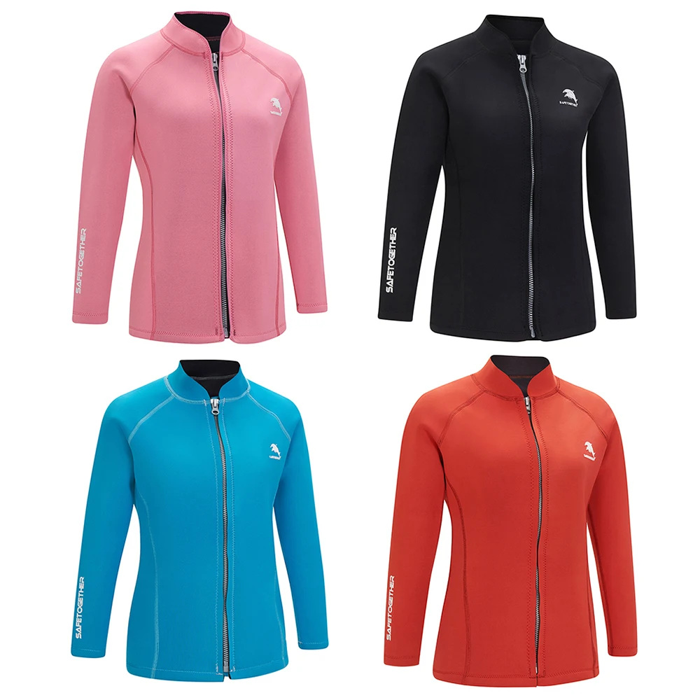 

New 2MM Diving Suit Women's Split Long Sleeve Swimwear Warm Top Surfing Jacket Sailing Water Sports Swimming Front Zipper Top