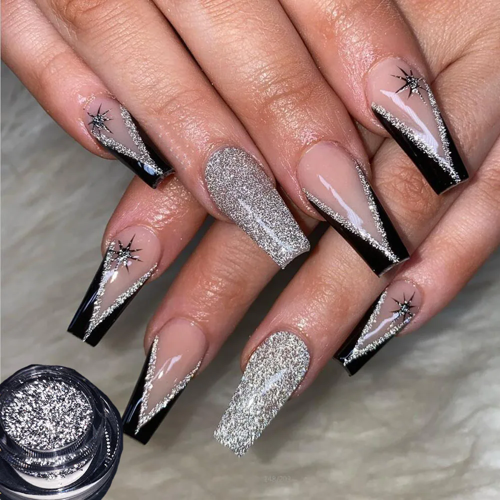 1box Shiny Reflective Diamond Nail Glitter Powder Silver Holographic Micro Drill Dazzling Crystal Gel Polish Manicure Pigment