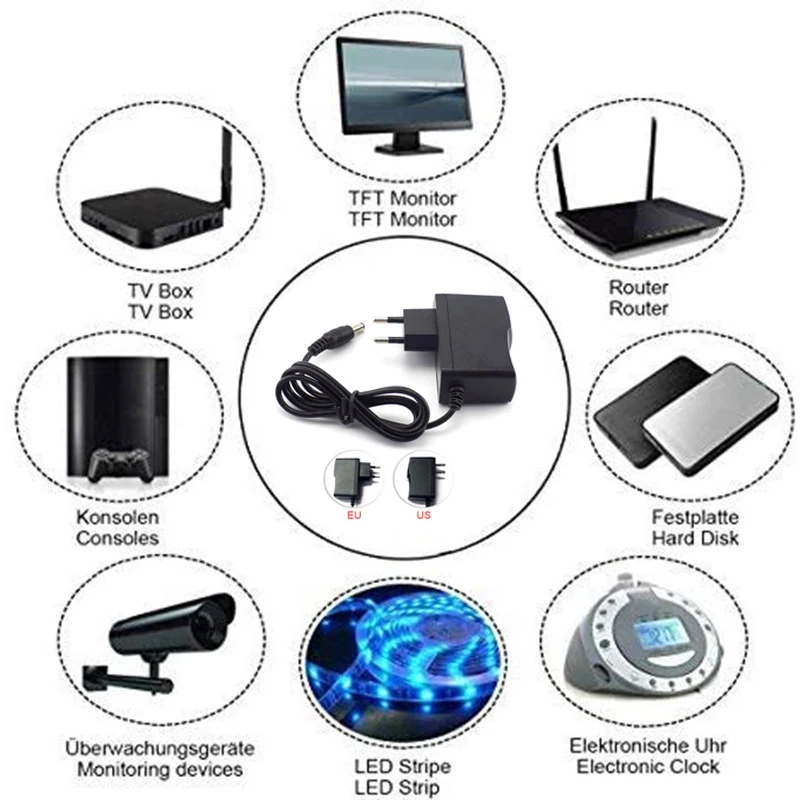 Universal AC to DC Power Supply Adapter - Multi-Voltage Output 5V/12V/24V, 1A-10A Adjustable Charger