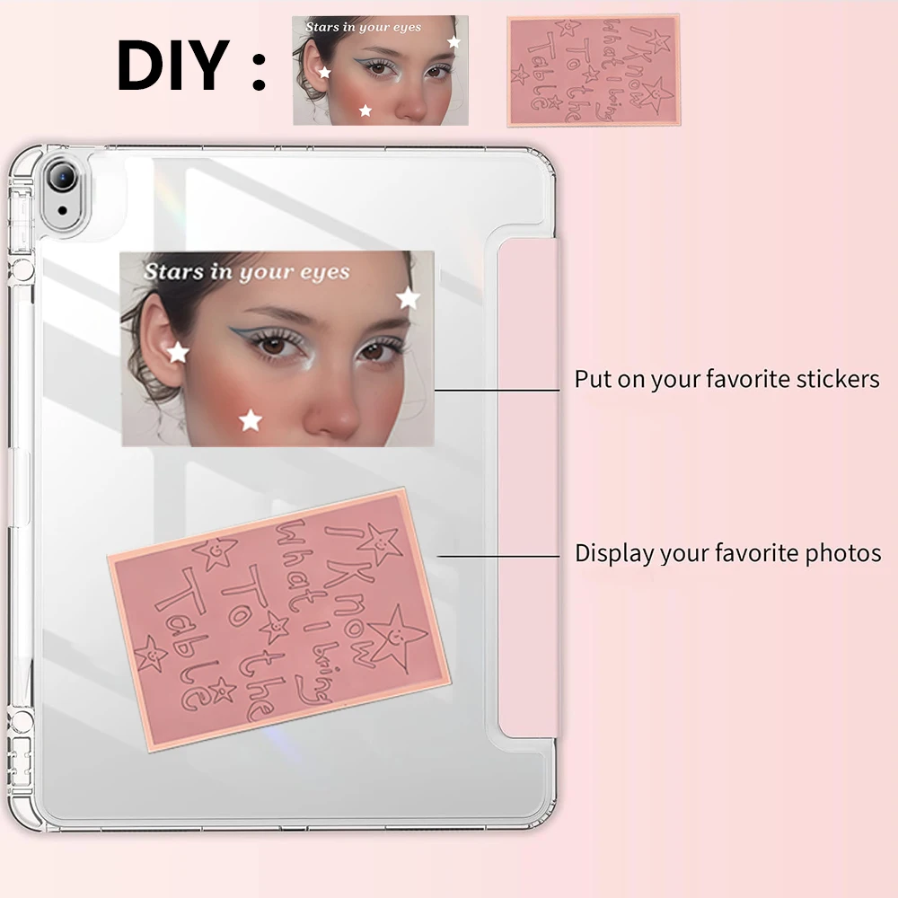 Crystal Clear Tablet Case with Pencil Holder and Auto Sleep Function