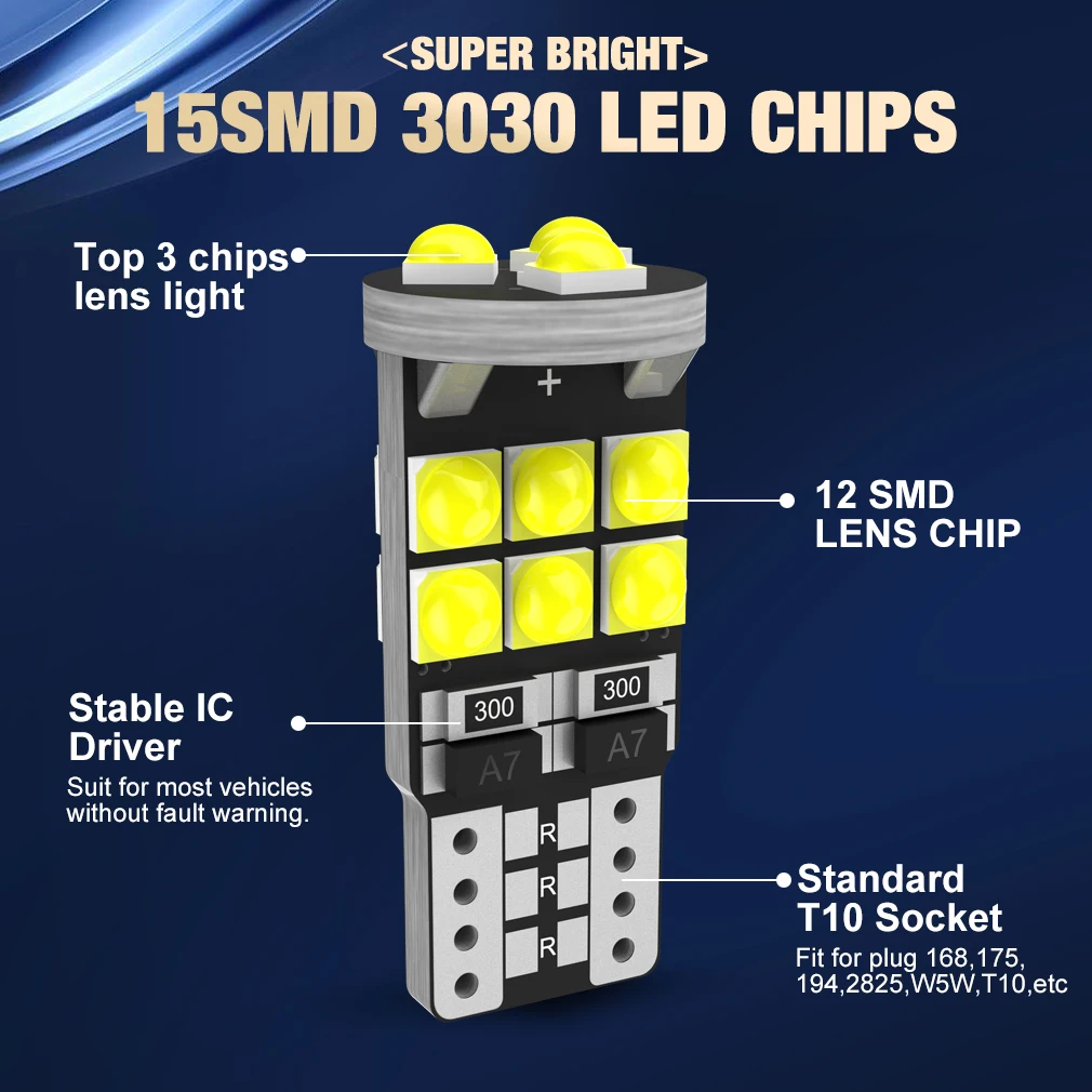 5pcs T10 W5W 194 501 Led Canbus   ڵ ׸  T10 15 SMD 3030 Ĩ   Ǳ    12V