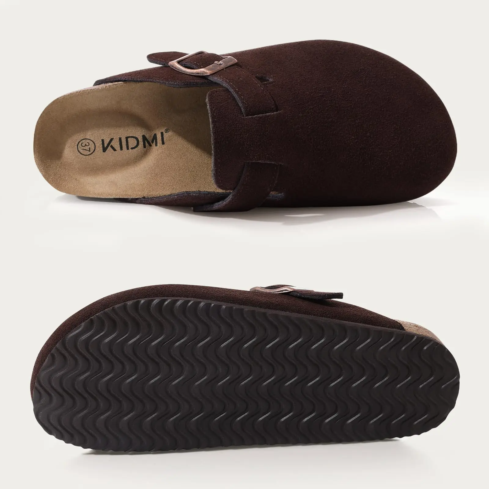 Leather Sandals Mens Shoes Cork Slippers Shevalues Suede Clogs Cork Slippers For Men Leather Cork Footbed Flat Mules Sandals Classic Cozy Potato Shoes With Arch Support