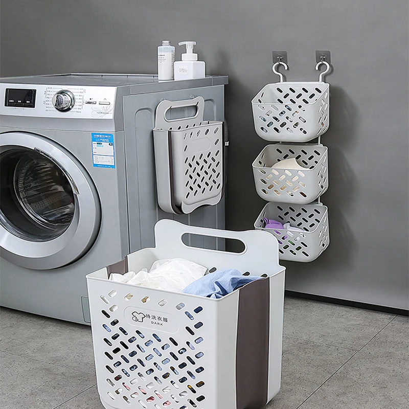 

Foldable Laundry Basket Dirty Clothes Storage Basket Wall Hanging Bathroom Laundry Organizer Clothes Bucket Home Organizer