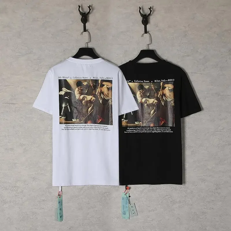

OFF Design Oversized T-shirt Spring and Summer HD Oil Painting T-shirt Korean Men's Unisex Loose Casual Cotton Tops WHITE