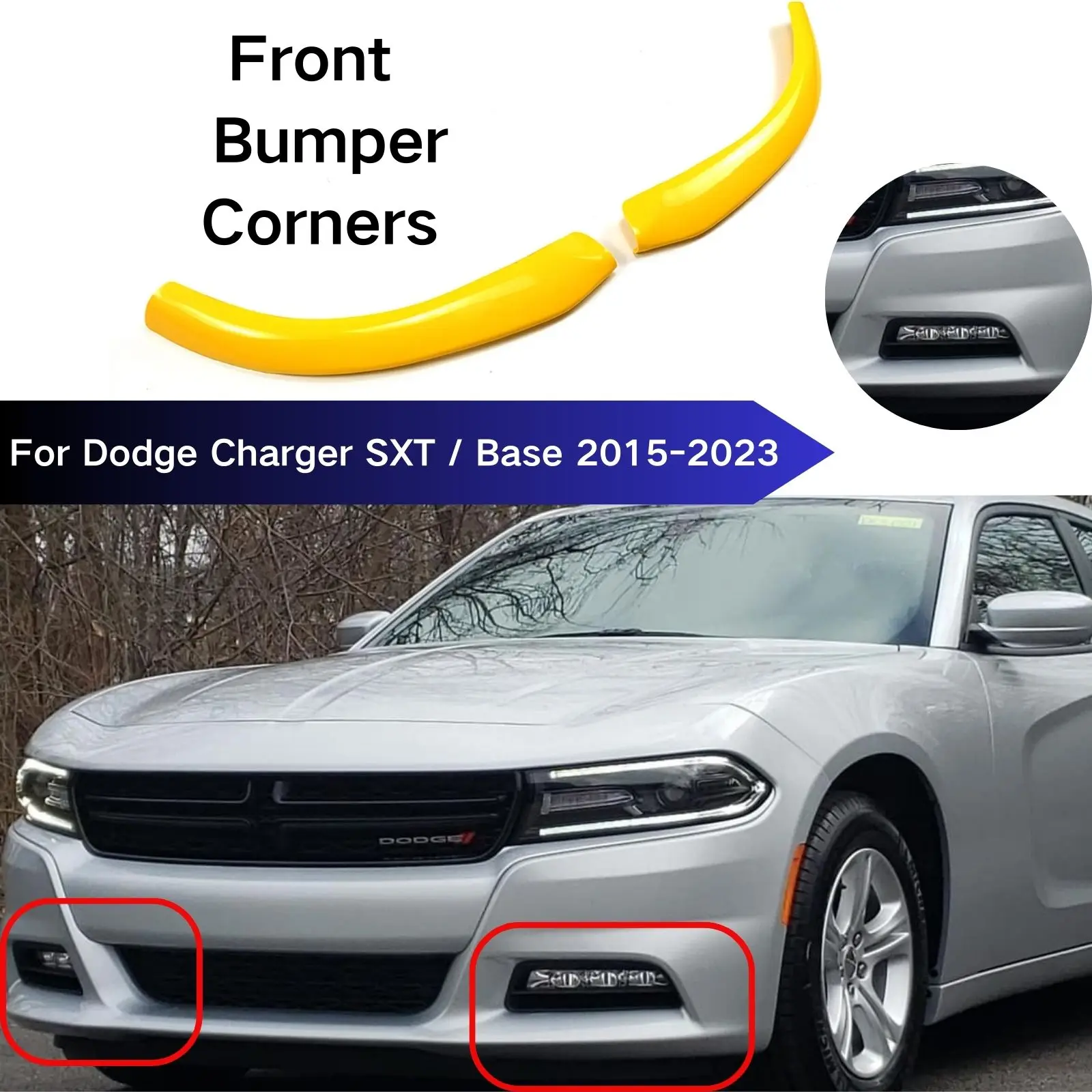

Front Bumper Corners For Dodge Charger SXT Base 2015-2023 Diffuser Decorate Spoiler Splitter Guard Protectors Car Accessories