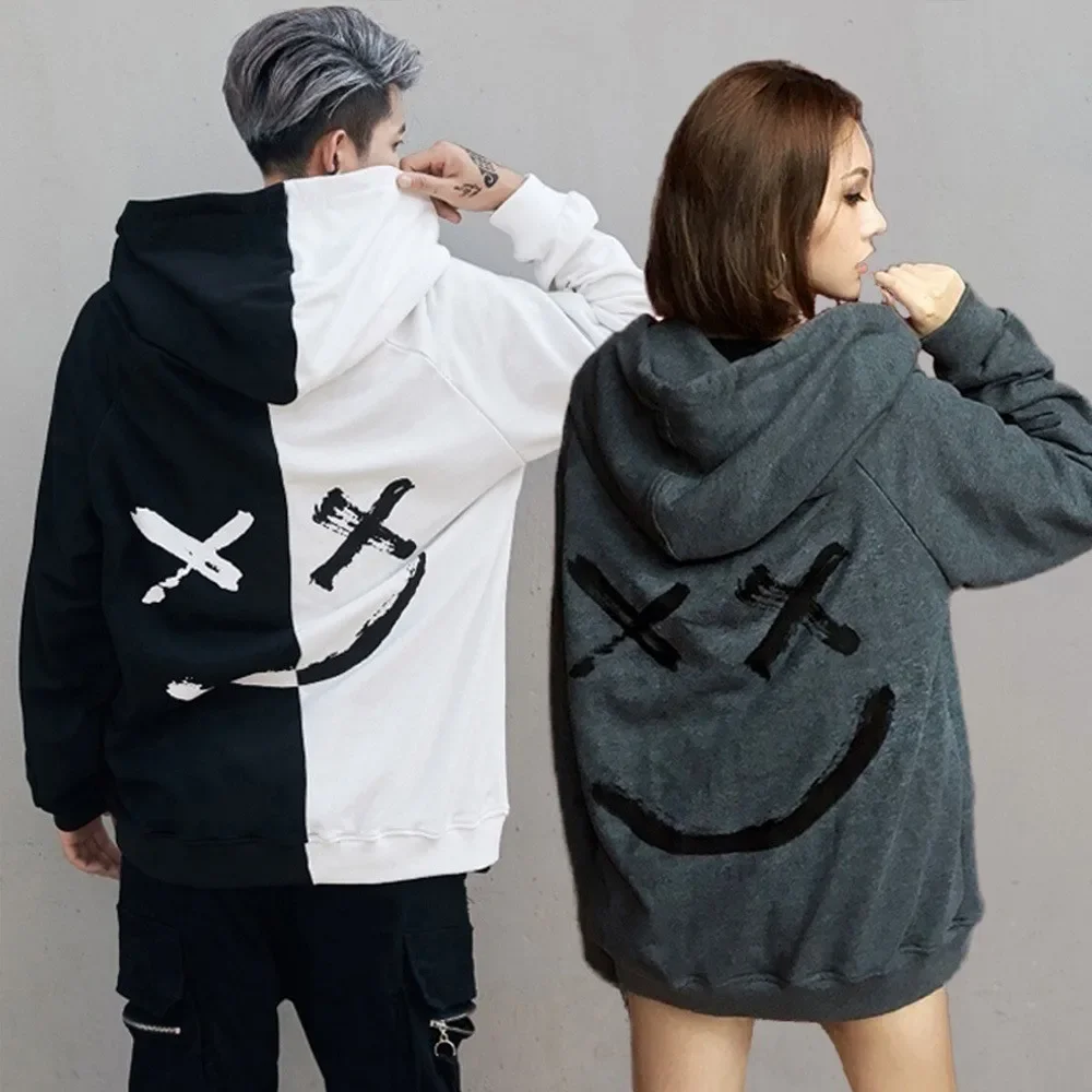 Men's Casual Fashion Color Block Smiley Face Long Sleeve Sweatshirt Sport Hooded Top From China Mainland Baseball Sport Shirt