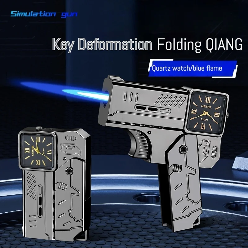 Lighter Folding Watch Spray Gun Lighter Butane Torch Windproof Jet Blue Fire Metal Smoking Accessories Unique Gift Cool butane gas lighter,cigarette lighter