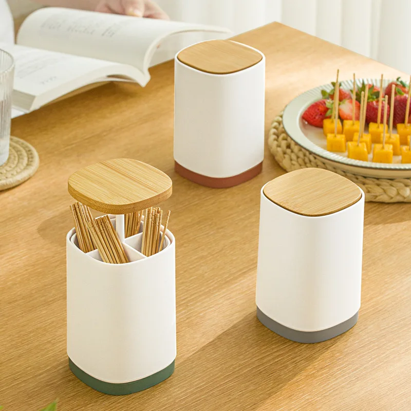 

Toothpick Box Cotton Swabs Holder Tooth Pick Automatic Dispenser Press Can Table Accessories Cotton Bud Container
