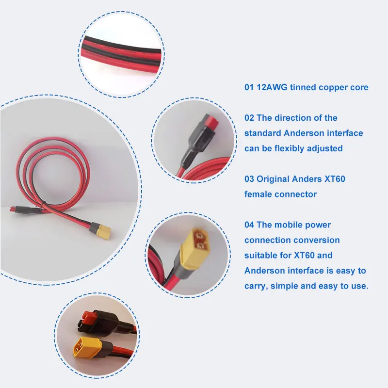 XT60 To Anderson Connector Adapter Cable - High Temp Copper Silica Gel For E-Bike Motors