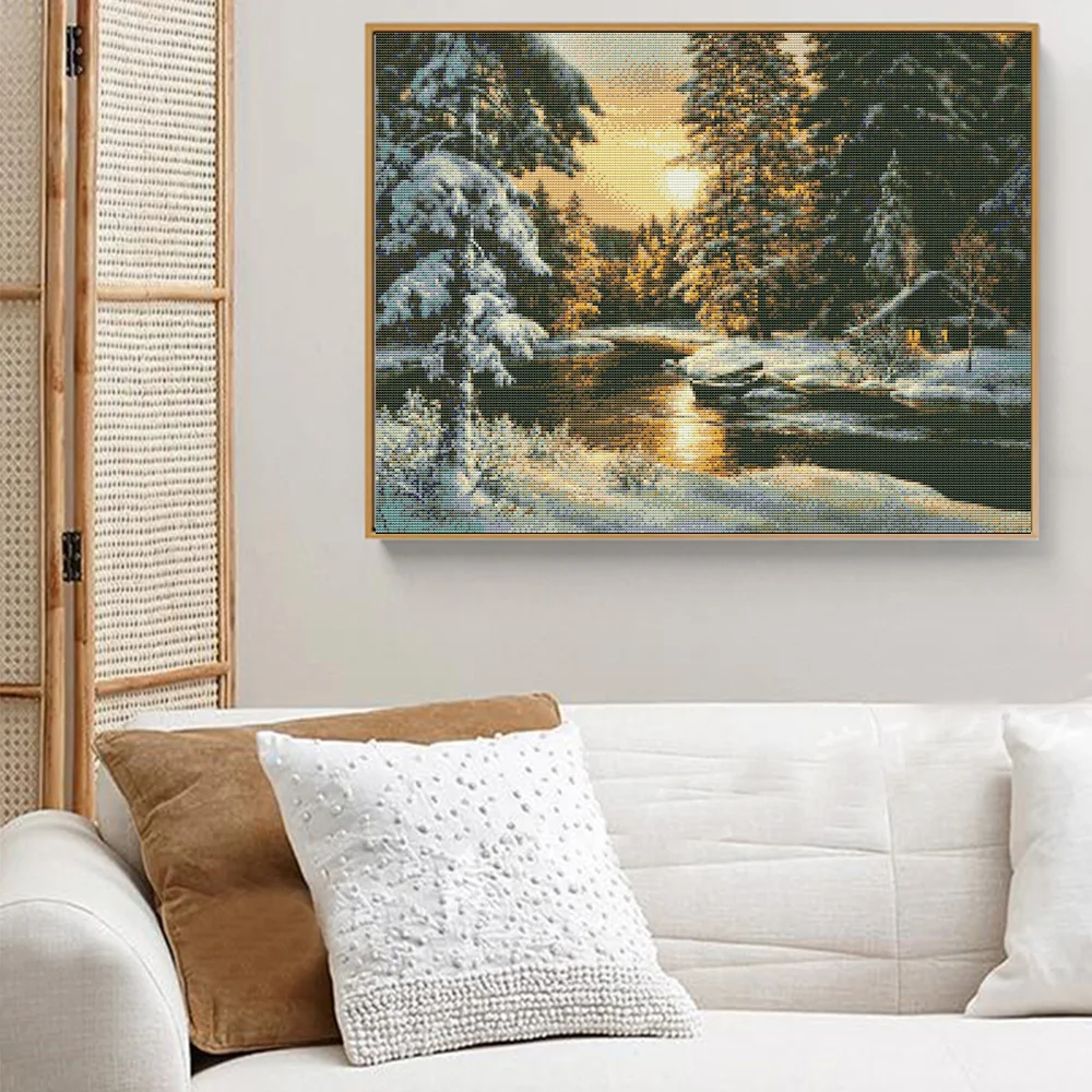 Cross Stitch Embroidery Snow Tree Scenery Cotton Thread Painting DIY Needlework Kits 14CT Winter Home Decoration embroidery thread,cross stitch kit