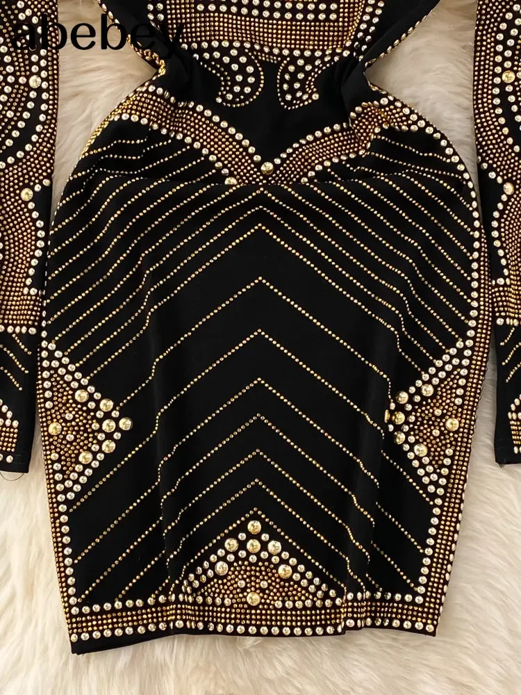 Beading Diamond Black Sexy Club Party Dress Women Summer Dress Long Sleeve  O Neck Slim Bodycon Mini Dresses - AliExpress 200000345