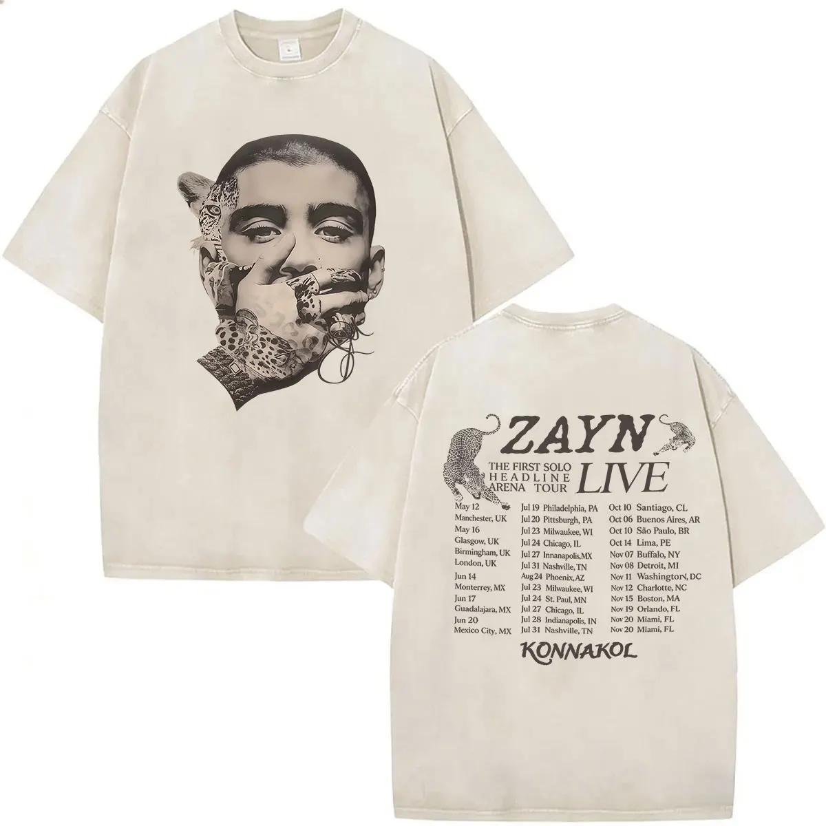Vintage Washed Zayn Malik KONNAKOL Album 2026 T-Shirts Herrenbekleidung Gothic Fashion Übergroßes Baumwoll-T-Shirt Hip Hop Streetwear