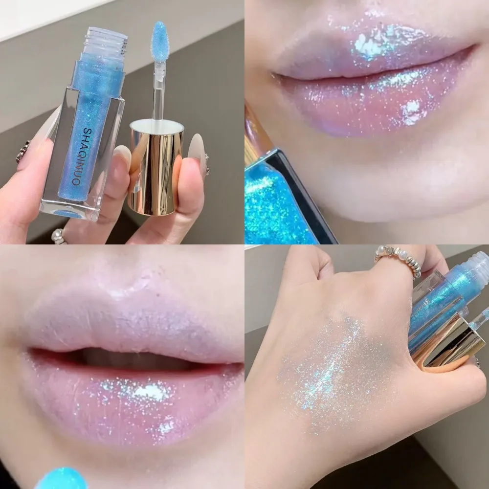 3D-Diamant-Lippenglanz in klarem, pinkfarbenem Schimmer mit Glitzer-Metallic-Lila-Effekt – Feuchtigkeitsspendender Lippen-Tint mit Spiegelglanz und funkelndem Make-up_voghion.com