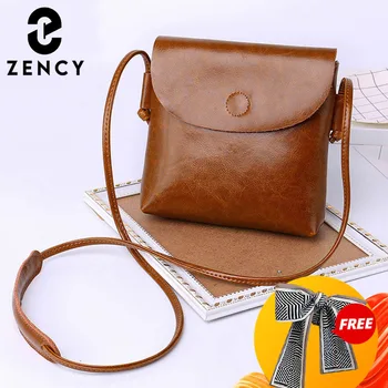 Zency 100% Genuine Leather Women Messenger Purse Casual Flap Classic Brown Lady Shoulder Crossbody Bag Black Super Quality Black 1