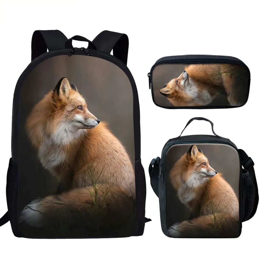 

Hip Hop Youthful Fox 3D Print 3pcs/Set Student Travel bags Laptop Daypack Backpack Lunch Bag Pencil Case