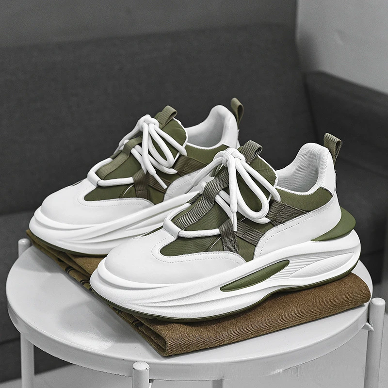 Fashion Chunky Sneakers Men Board Casual Shoes Men Microfiber Leather Patchwork Sneakers Men Breathable Loafers Walking Shoes