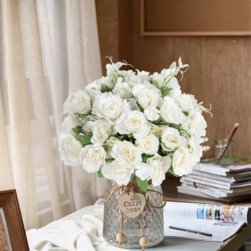 ArtificialFlowers10HeadsRoseBouquetSilkFakeFlowerAutumn