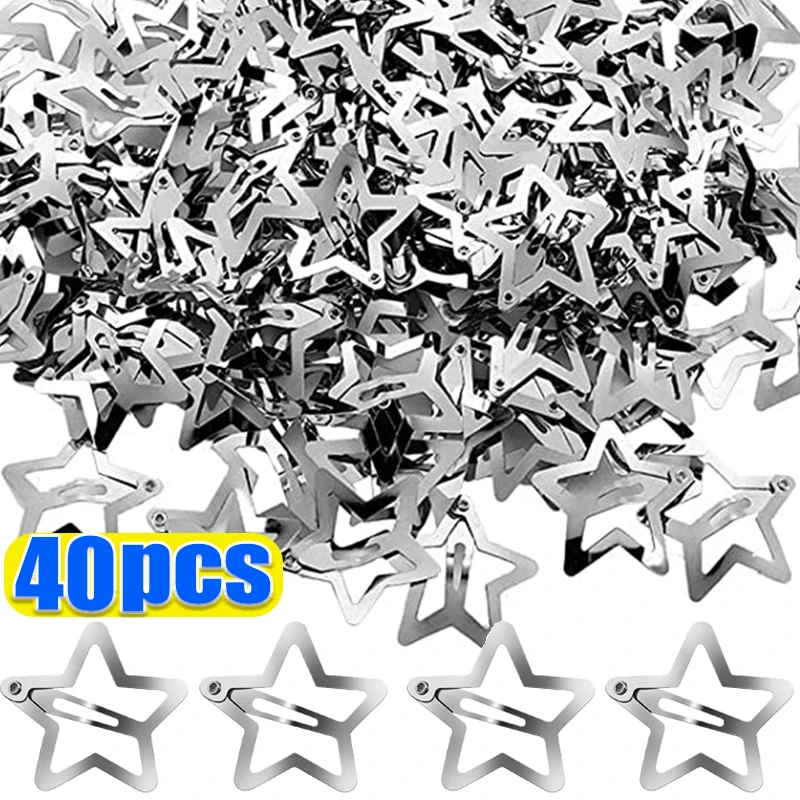 

10/40pcs Y2K Silver Star BB Hairclips Girls Star Hairpins Barrettes Women Metal Snap Clip Headdress Hair Jewelry Accessories