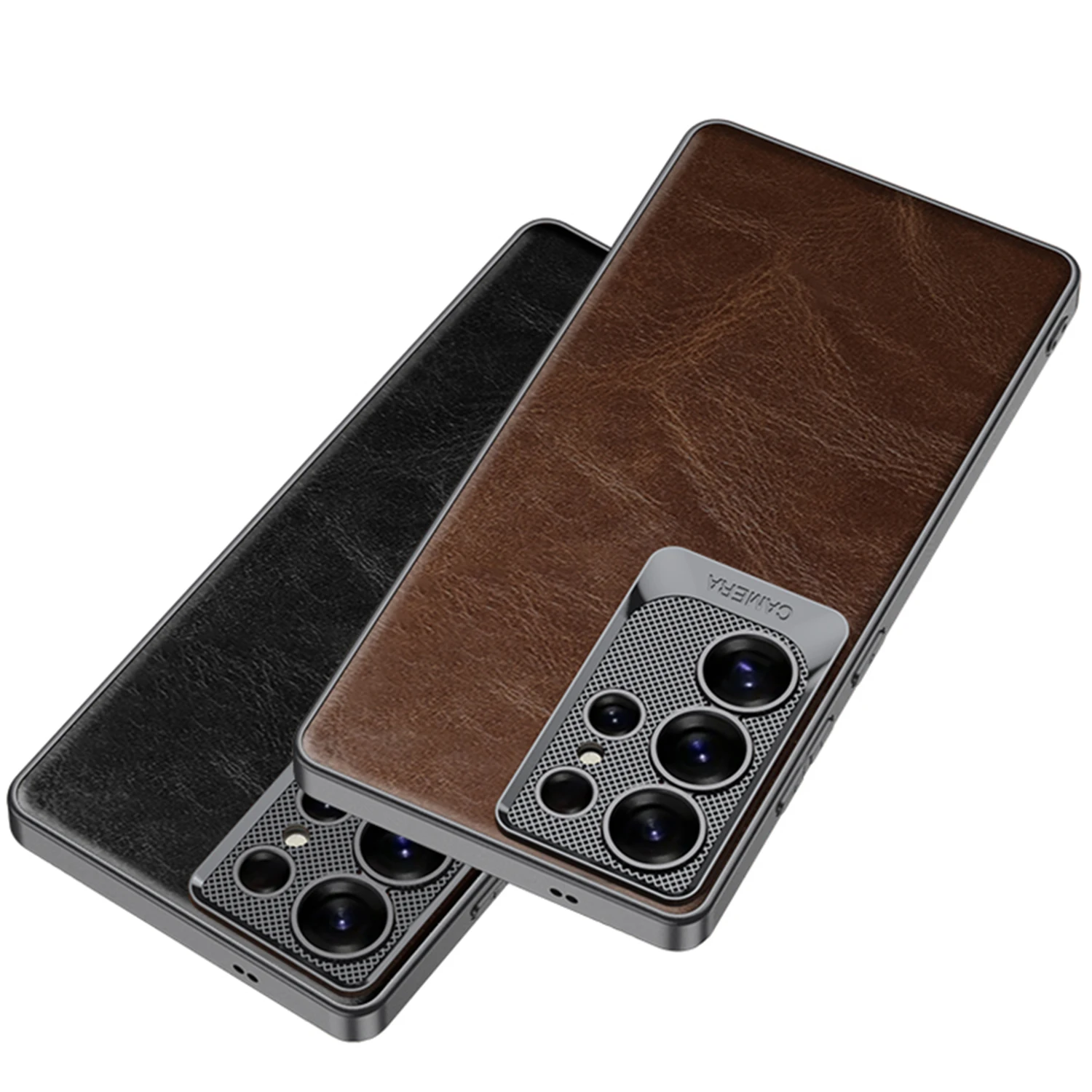 Luxury Oil Wax Leather Plating Camera Protective Slim Hard Cover Case