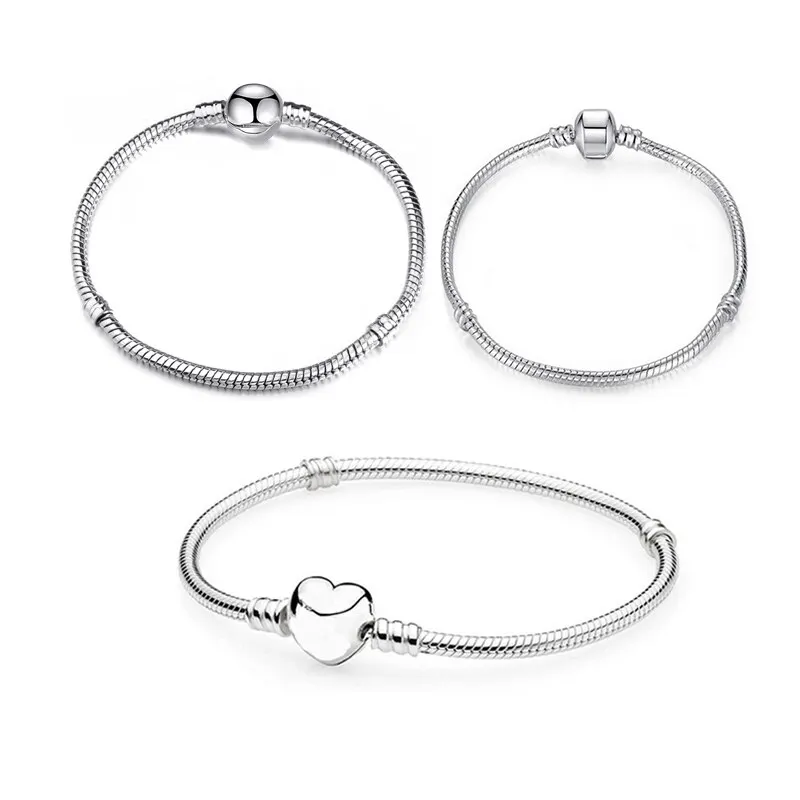 Dijes Pan originales a la moda, pulsera chapada en plata para niña y niño, Pulseras básicas de cadena de serpiente, cuentas Diy para mujeres y hombres