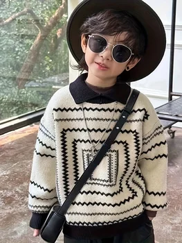 Korean Style Polo Collar Kidsren's Knitwear Retro Style Boys Spring and Autum Baby Knitwear Lapel Trendy