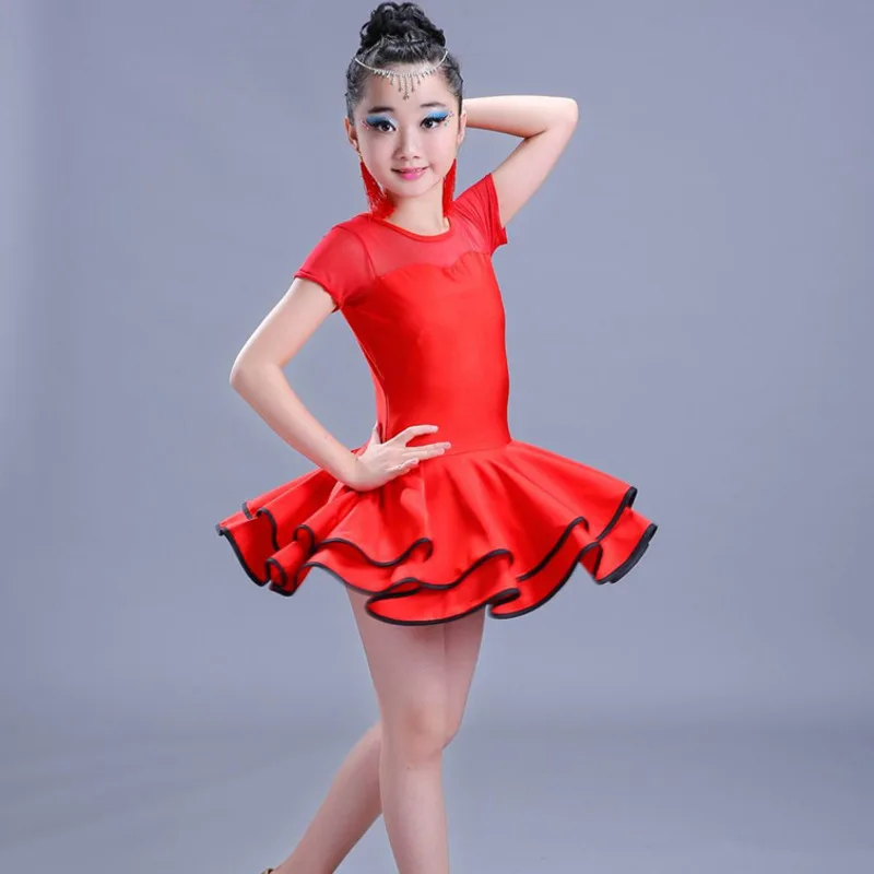 Robe de Danse pour Enfants Ballet Latin Rumba Samba Robe Jupes Dancewear Filles Enfants 3-15 Ans