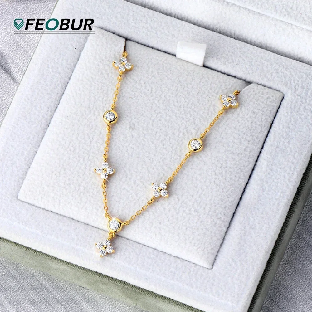 FEOBUR 여성용 네잎 클로버 펜던트 쥬얼리 세트,  목걸이 팔찌, 생일 선물..