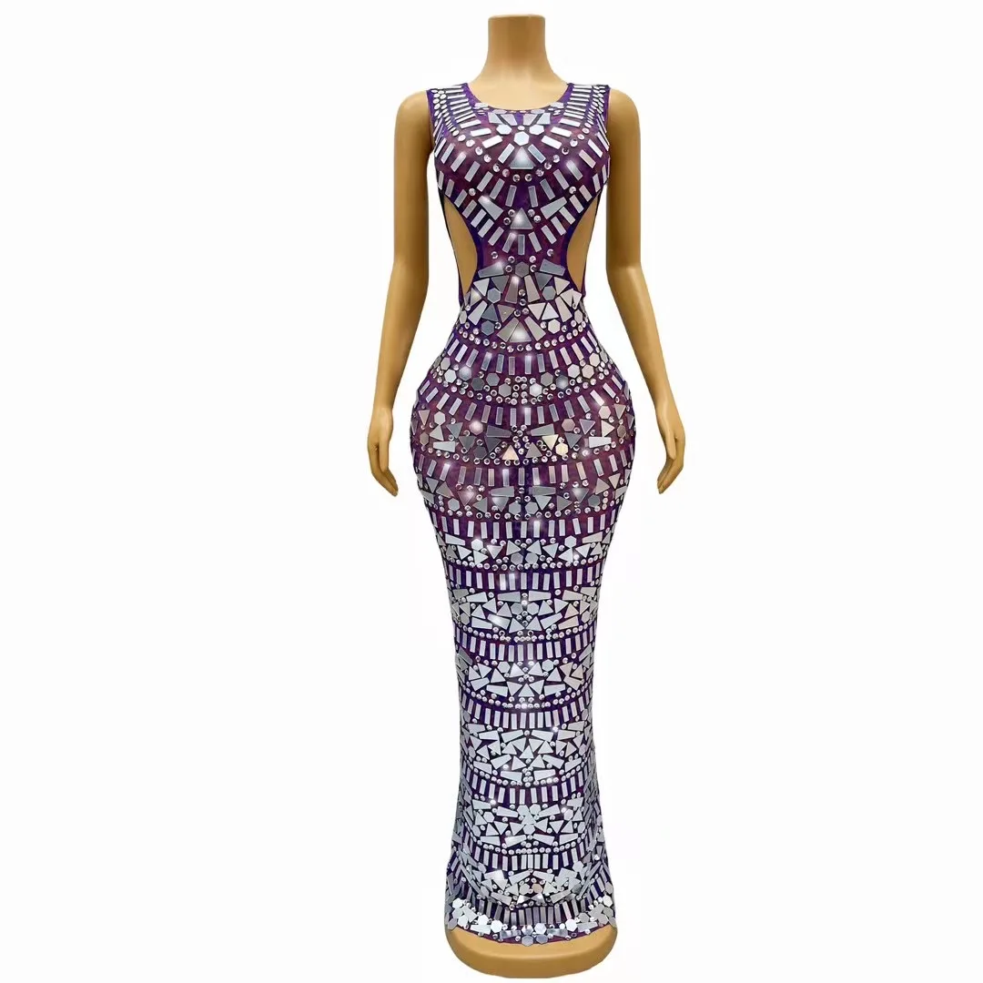 

Sparkly Sequin Luxury Long Dress Sexy Mesh Club Prom Gown Celebrity Stage Performance Wear Birthday Evening Party Dresses