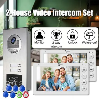 7 Inch 4 Wired Video Intercom for 2 Unit Multi Apartment Video Doorbell with RFID Card Unlock 1