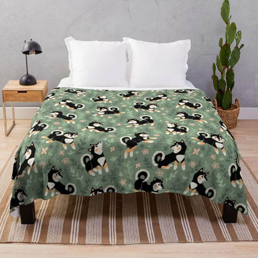

Playful Black And Tan Shiba Inu Pattern Throw Blanket Soft Big Blanket