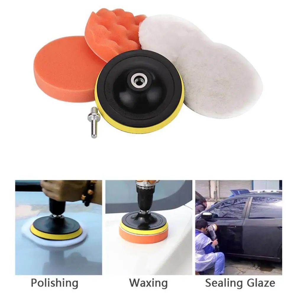 Car Polishing Pad 6PCS Sponge Beauty Polishing 3/7in Sponge Wheel Wool Disc Wax Super Soft Pad Pneumatic Drill Adapter