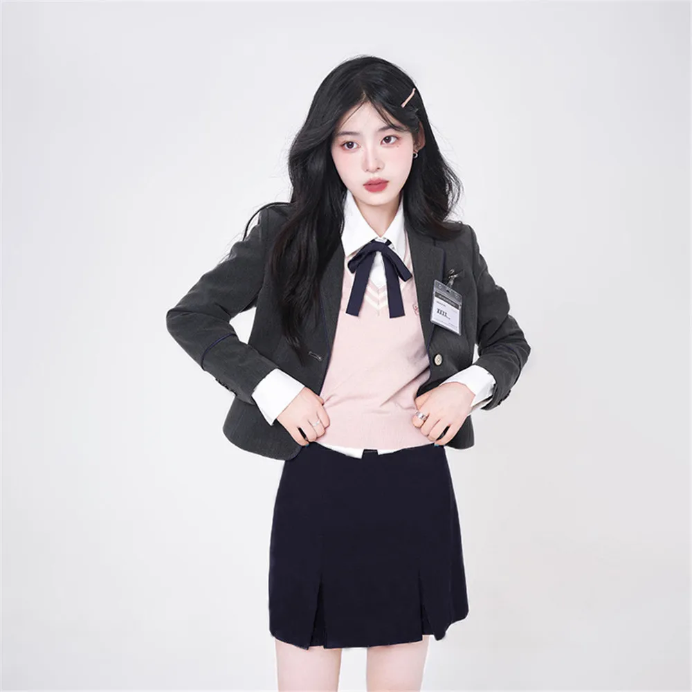 Gangnam College Style Pink Suit Korean JK Uniform Blazer Suit Girls Sheath Dress Women\'s Spring Autumn Blazer Hip Skirt Sets