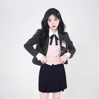 Gangnam College Style Pink Suit Korean JK Uniform Blazer Suit Girls Sheath Dress Women's Spring Autumn Blazer Hip Skirt Sets 2
