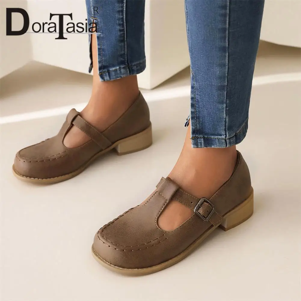 DORATASIA Big Size 43 Brand New Ladies Solid Mary Janes Pumps Fashion Buckle Chunky Heels Pumps Women Casual Retro Shoes Woman