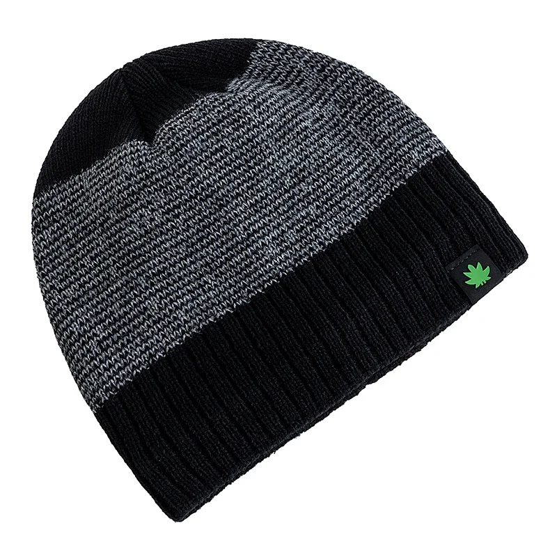 Hot Sale Unisex Leaf Labal Winter Hats Fashion Knitted Hats For Men Women Beanie Cap Outdoor Plush Fur Lined Warm Sports Hats