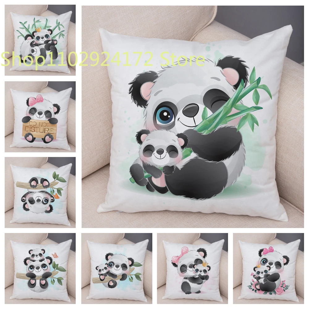 

Children's Room Sofa Home Car Decoration Cute Animal Pillowcase Cartoon Chinese Panda Soft Plush Cushion Cover