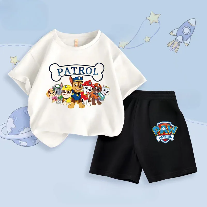 PAW Patrol Summer New Boys Short Sleeved Top Shorts Two Piece Set Children's Casual Breathable Outfits Kids Beach Clothing Suit 5