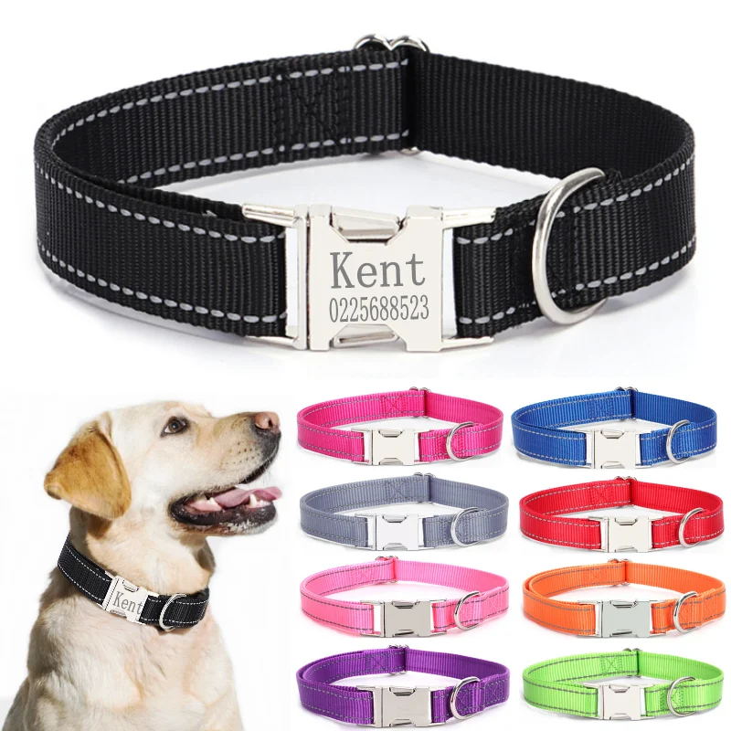 Collar Acolchado Suave Para Perro: Reflectante, Ajustable Y Personalizable Con Nombre (tallas S/M/L)
