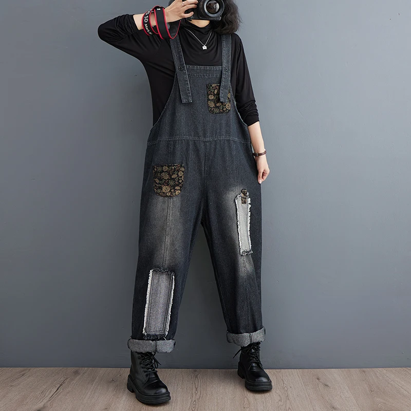 

#1481 Vintage Denim Overalls Women Loose Split Joint Wide Leg Jeans Jumpsuits Ladies Sleeveless Long Jumpsuit Femme Streetwear