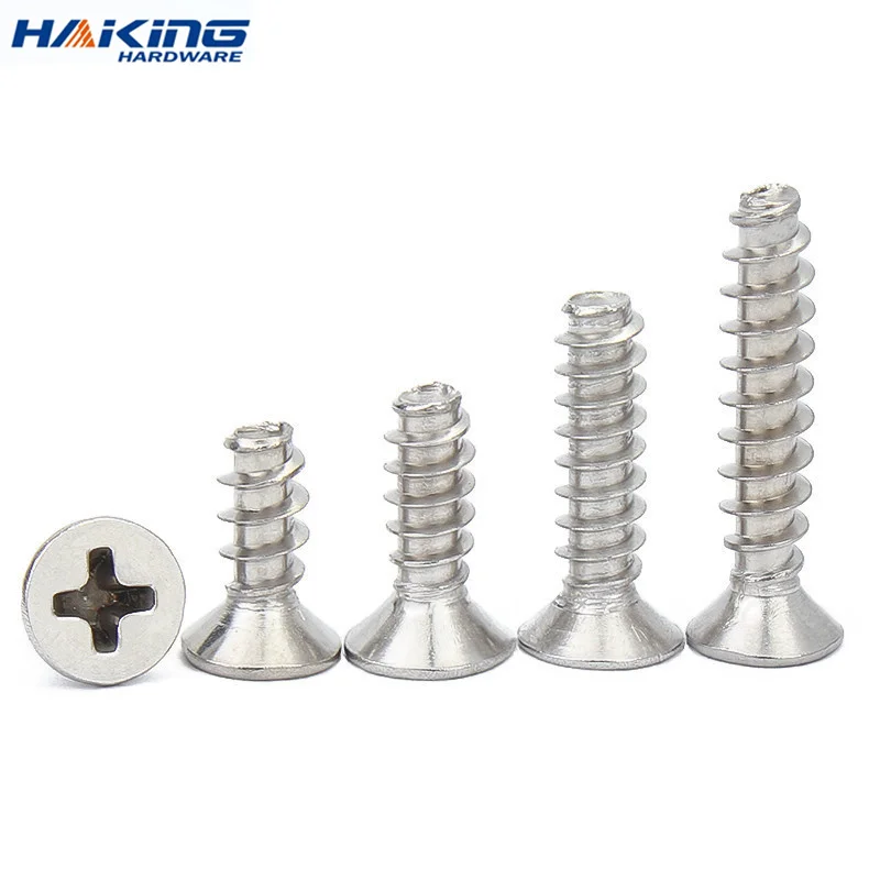 

50cs/Lot Self-tapping Screws Cross Recessed Countersunk Head 304 Stainless Steel M1.7 M2 M2.6 M3 M4 Flat Cap Phillips Screw