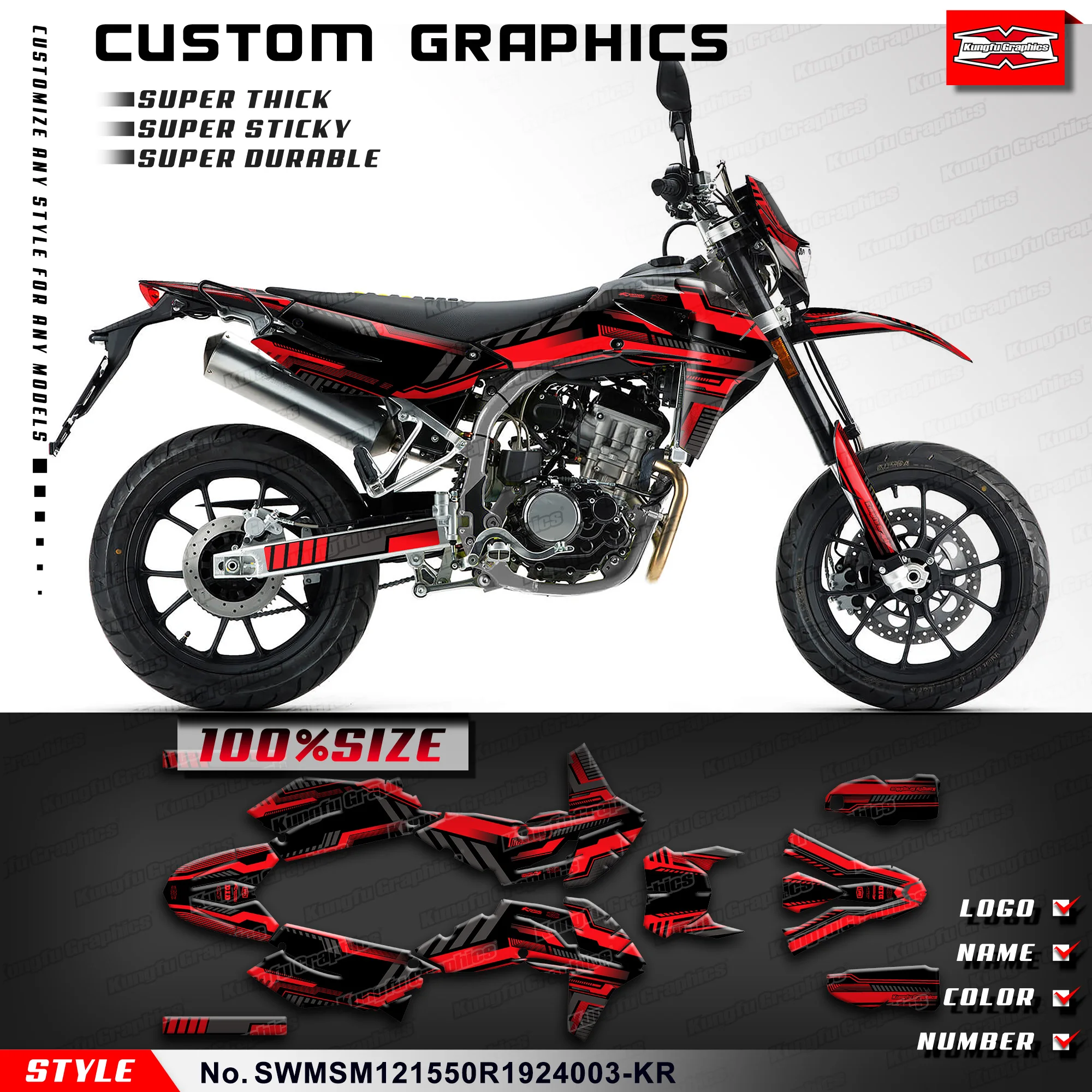 

Набор графических наклеек KUNGFU для мотоцикла SWM SM500R SM125R SM150R SW150GY (CN) 2019-2024, SWMSM121550R1924003-KR