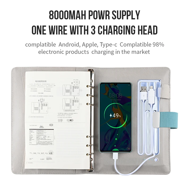 new-design-school-office-supplies-wireless-charging-notebook-8000mah-power-supply-with-16g-u-disk-a5-binder-diary-planner