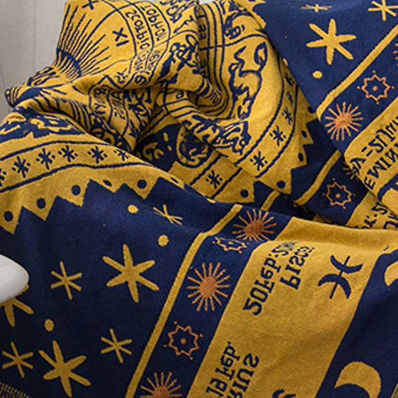 Ethnic Tassel Polyester chemical fiber Blanket, Anti Slip Thickened Carpet Sofa Cover Lunch Break Photography Props Pastoral 1Pc