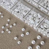 12grids Half Round Pearls Beads 3D Nail Charms 1.5/2/2.5/3/4/5mm White Flatback Pearls Nail Jewelry Nail Craft Pearl Rhinestones 2