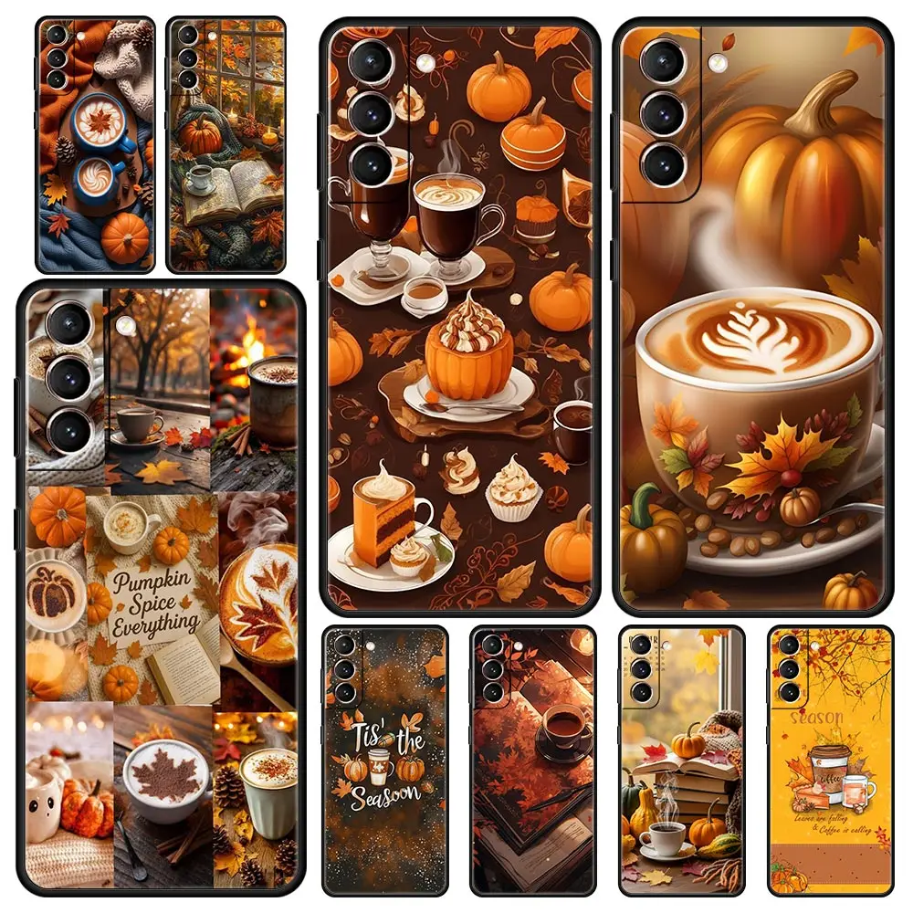 Kürbis-Herbstblätter-Kaffee-Handyhülle für Samsung Galaxy S26 S25 S24 S23 S22 S20 S21 FE Ultra S25 Edge Plus 5G Weiche TPU-Hülle