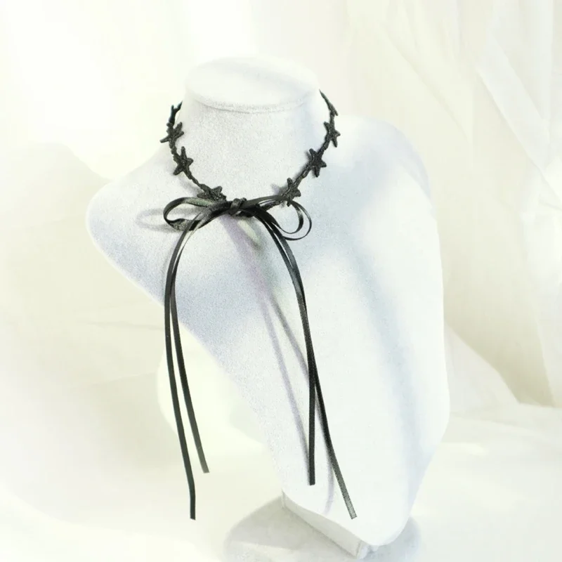 Gothic Victorian Star Choker Necklace Vintage Black Lace Clavicle Chain for Women Girls Trend Wedding Party Jewelry Gift
