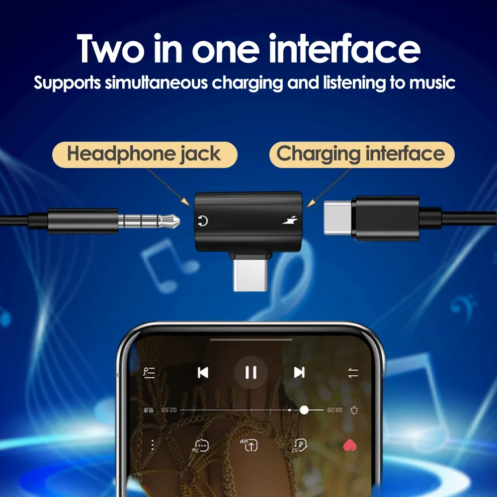 2 in 1 OTG USB Type C to USB C 3.5mm Jack AUX Audio Headphone Adapter PD 60W Fast Charging For Samsung iPhone 15 Huawei Xiaomi otg adapter