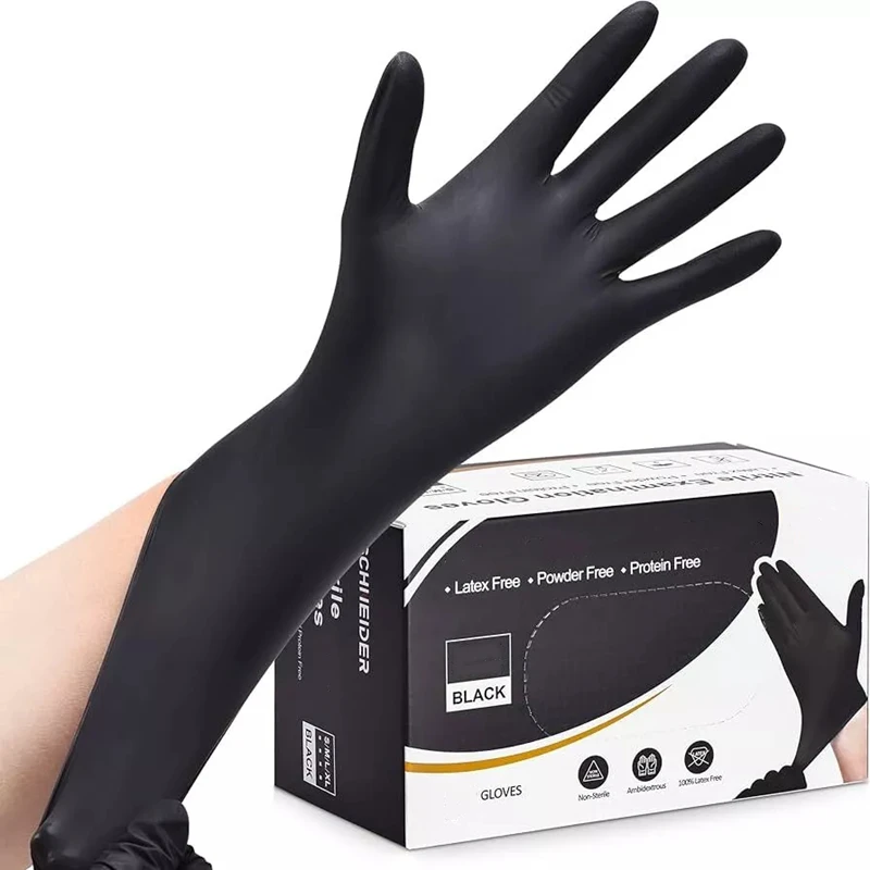 Black Nitrile Disposable Gloves For Working On Cars Powder Free
