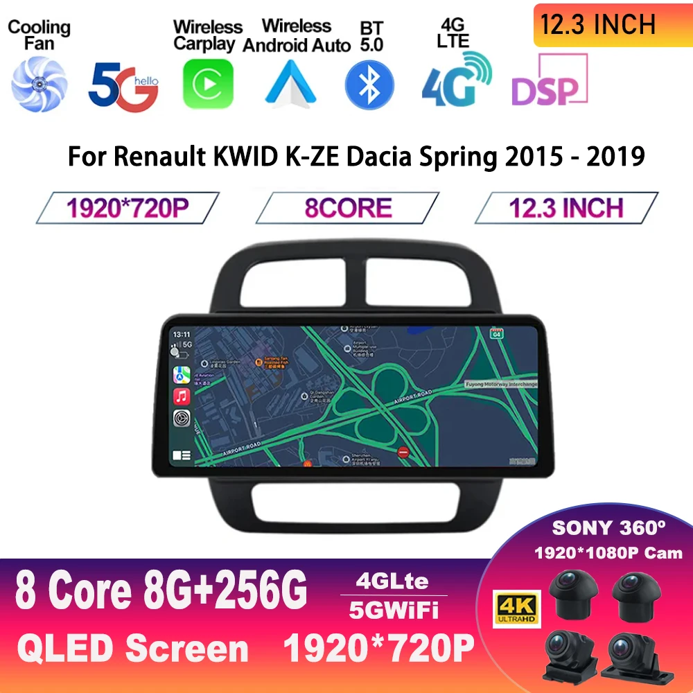 

12.3 Inch Screen Android 13 For Renault KWID K-ZE Dacia Spring 2015 - 2019 Multimedia Video Player Car Radio GPS Navigation 5G