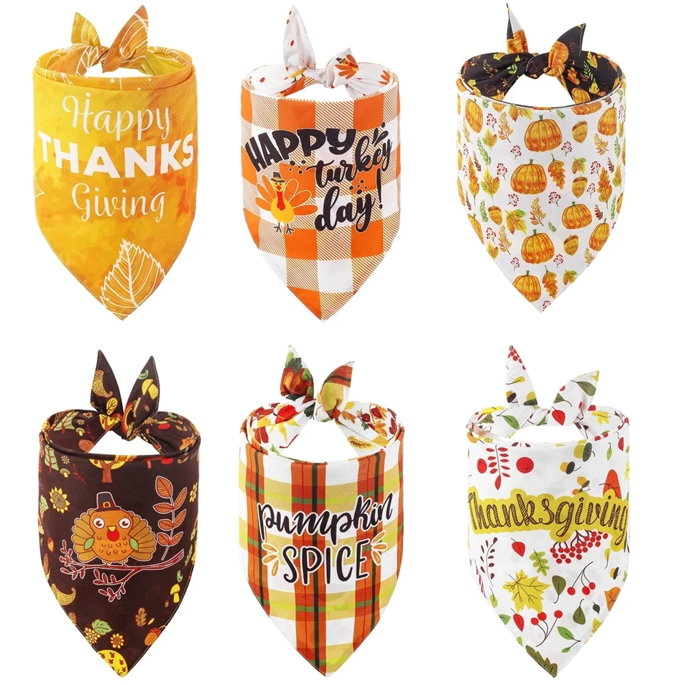 

Sucado Thanksgiving Dog Bandana Maple Leaf Pumpkin Turkey Patterns Pet Triangle Scarf Adjustable Bibs for Dogs and Cats Gifts